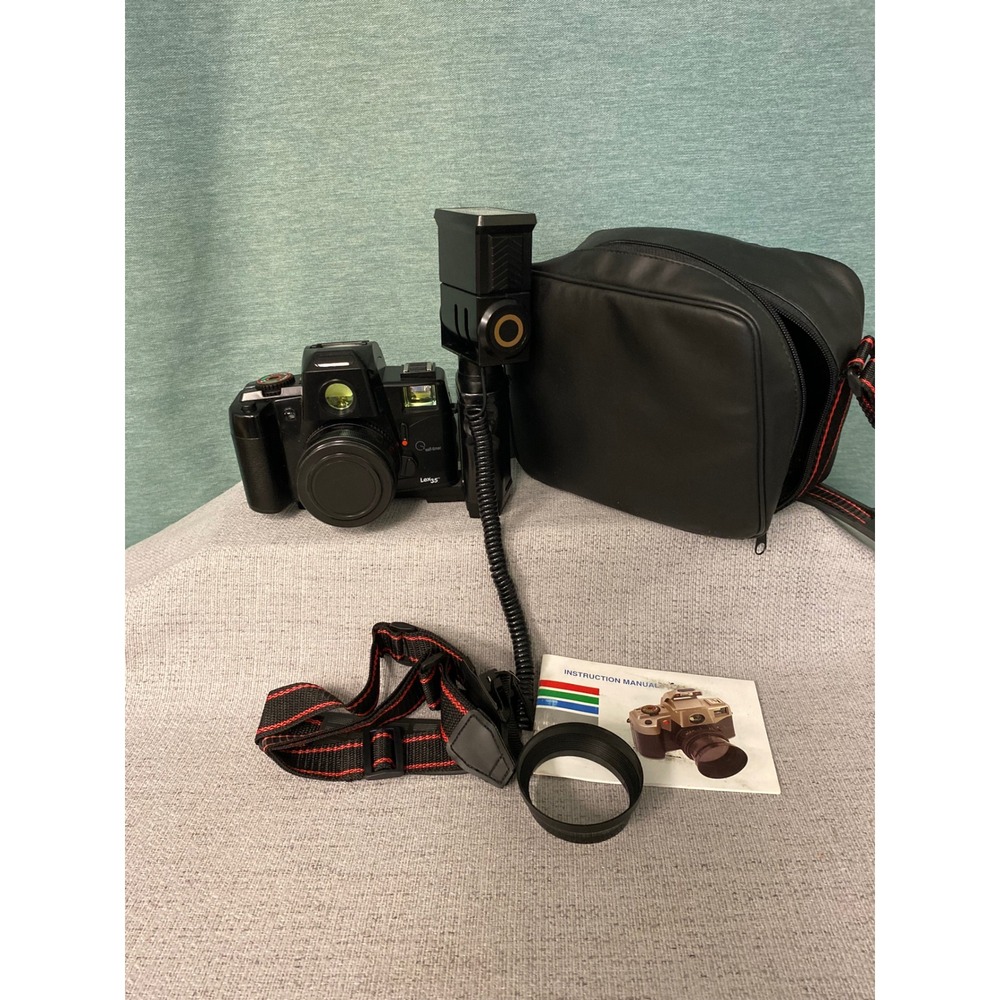 Vintage Lexxus Lex35 35mm Camera with Flash, Case, Strap, and Manual Untested